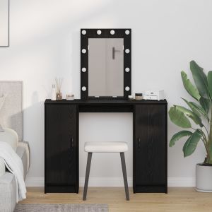 Mesa de tocador con luces LED roble negro 102x33x135 cm oif859455
