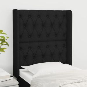 Cabecero con orejas de tela negro 83x16x118/128 cm eso7151