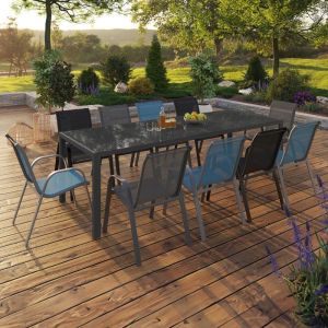 Conjunto de jardín de metal - 10 sillas - mesa de 240 cm