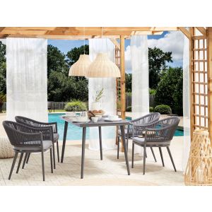 Conjunto de comedor exterior 4 plazas mileto con cojines metal gris