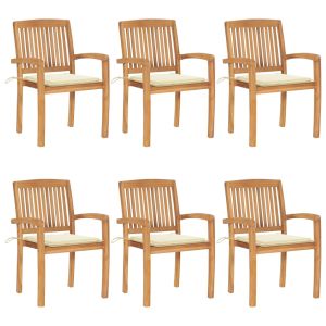 vidaXL sillas de jardín apilables 6 uds madera de teca con cojines