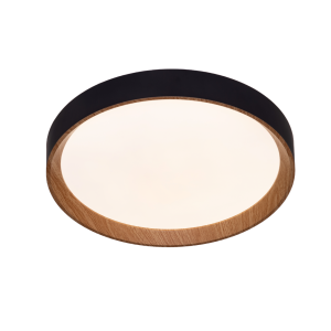 Plafón LED de techo 30w ø40cm cct 3000k-6000k, negro/efecto madera