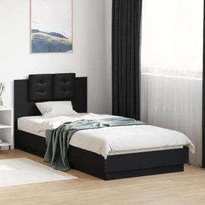 Cama con cabecero madera ingeniería negro 90x200 cm