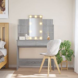 Tocador con luces LED gris sonoma 96x40x142 cm es3031