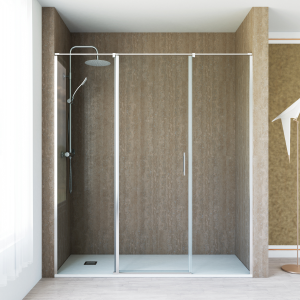 Mampara ducha 1 puerta abatible 2 fijos 150cm transparente cromo