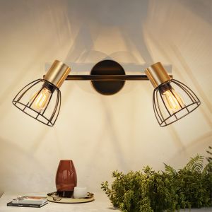 Nettlife regleta 2 focos pared vintage e14 aplique negro orientable retro
