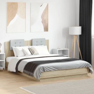 Cama cabecero luces LED roble sonoma 120x200 cm