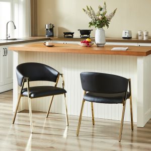 Conjunto de sillas de comedor piel sintética negra set de 2 doradas