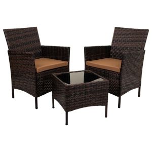 Set mesa y 2 sillones color marrón
