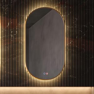 LEDimex - espejo ovalado 90x50cm LED retroiluminado oro cepillado