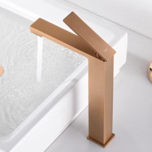 Imex - grifo monomando lavabo caño alto oro rosa serie pisa