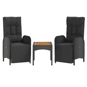 vidaXL sillas reclinables jardín 2 uds con mesa ratán sintético negro
