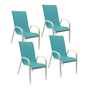 Pack de 4 sillas marbella en textileno azul aluminio blanco