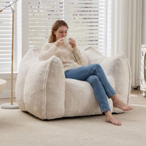 Sillón puf grande suave beige para salón y dormitorio