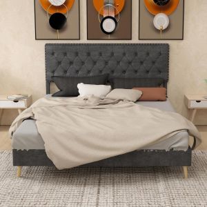 Cama con almacenaje 160x200cm gris, estructura baja minimalista