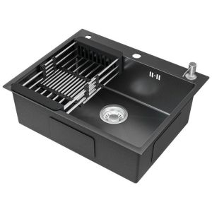 Fregadero de cocina gris oscuro de acero inoxidable 60x49cm - fregadero de