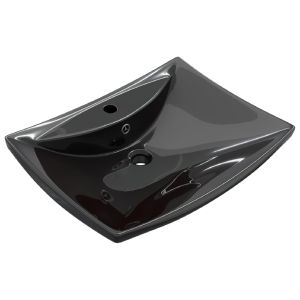 vidaXL lavabo rectangular cerámica orificio de grifo y desagüe negro
