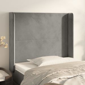 Cabecero con orejas de terciopelo gris claro 103x16x118/128 cm eso1329