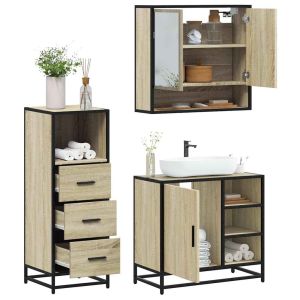 Set de muebles de baño 3 pzas madera contrachapada roble sonoma esb8364