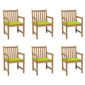 vidaXL sillas de jardín 6 uds madera maciza teca cojines verde brillo