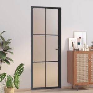Puerta interior de vidrio y aluminio negro mate 76x201,5 cm wef4735