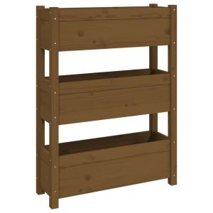 vidaXL jardinera de madera maciza de pino marrón miel 77x25x104,5 cm