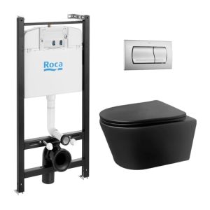 Pack cisterna roca active y pulsador cromo mat con wc lia negro de aqua