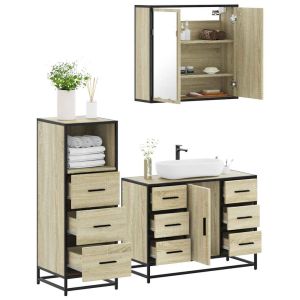 Set de muebles de baño 3 pzas madera contrachapada roble sonoma esb5804