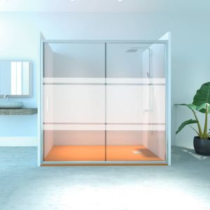 Mampara de ducha fija + corredera montana plata decorada 150-155cm