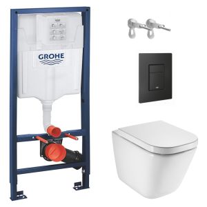 Grohe cisterna + pulsador even negro mate + inodoro susp roca the gap