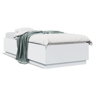 Cama individual- 90x200 cm con LED madera ingeniería blanco