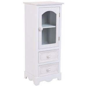 Vitrina de madera y cristal de 1 puerta y 2 cajones blanco 32x26x80