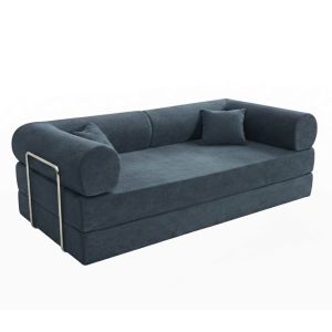 Sofá cama de 2 plazas en tela con cojines modulares azul oscuro 204 cm