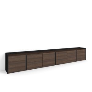 Mueble tv, 309x35x50cm, roble oscuro y negro rf4554