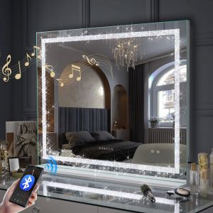 Vanitii espejo maquillaje con luz bluetooth tocador pared blanco 100x80 cm