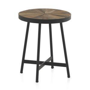 Mesa auxiliar redonda de madera 40cm con base de metal