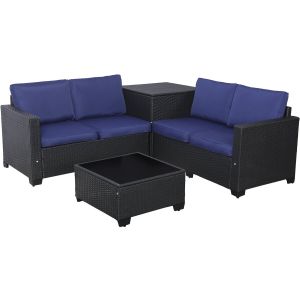 Conjunto de jardín de resina trenzada con baúl de almacenamiento <<riley>>