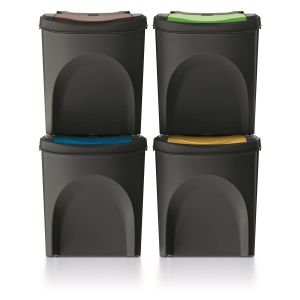 Set 4 cubos de basura keden sortibox 100% plástico reciclado, negro, 100l