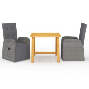 vidaXL juego de comedor de jardín 3 piezas gris