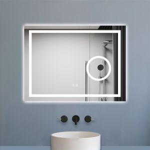 Espejo de baño LED 80×60cm + espejo de aumento + bluetooth