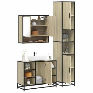 Set de muebles de baño 3 pzas madera contrachapada roble sonoma esb5937