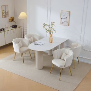 Conjunto de sillas de comedor terciopelo beige set de 4 con cojín y doradas