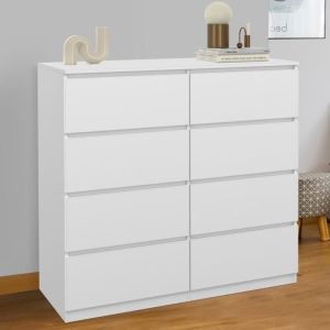 Cómoda de madera blanca con 8 cajones - 110 cm