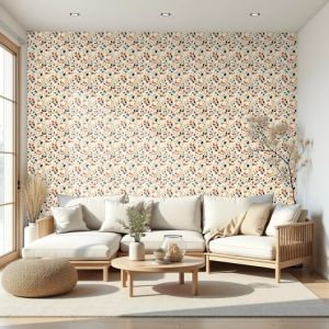 Papel floral diseño botánico hojas otoñales fondo beige 60cm por 300cm