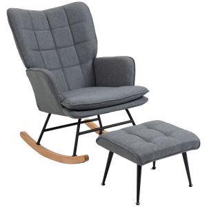 Silla mecedora 64x89x90 cm lino, espuma color gris Homcom