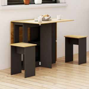 Mesa plegable - negra y madera - 4 taburetes - 103 cm