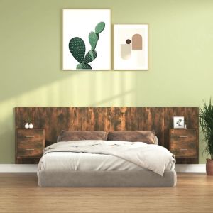 Cabecero de cama y mesitas madera contrachapada roble ahumado