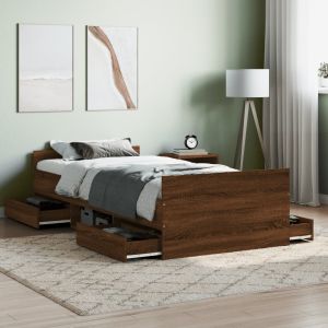 Cama con cabecero piecero roble marrón 100x200 cm