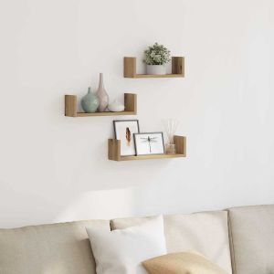 Estante de pared 3 uds madera de ingeniería roble artesanal