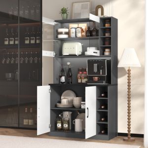 Buffet cocina LED estantes ajustables blanco brillo gris 187x100x47cm